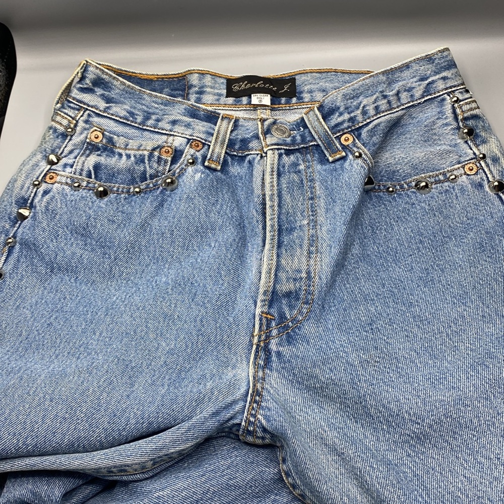 Vintage Levi’s redesign by Charlotte f with real feather detail o de legs sides - Picture 14 of 14